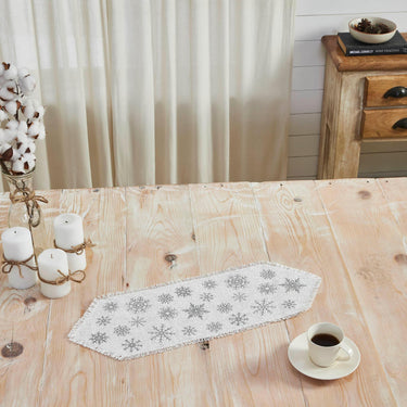 Yuletide Burlap Antique White Snowflake Runner 8x24 - The Fox Decor